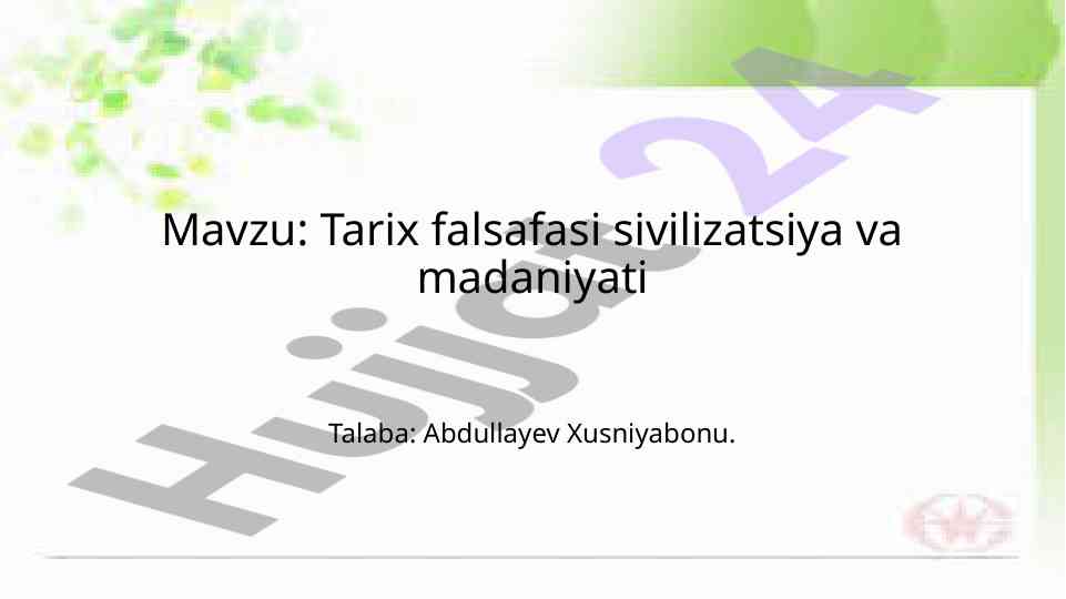 Tarix Falsafasi Sivilizatsiya Va Madaniyati