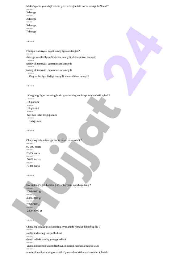Maktabgacha bolalar psixik rivojlanishi testlari