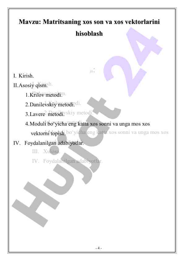 Matritsaning xos son va xos vektorlarini hisoblash