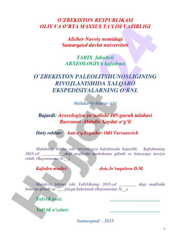 O‘zbekiston paleolitshunosligida xalqaro ekspeditsiyalar o‘rni