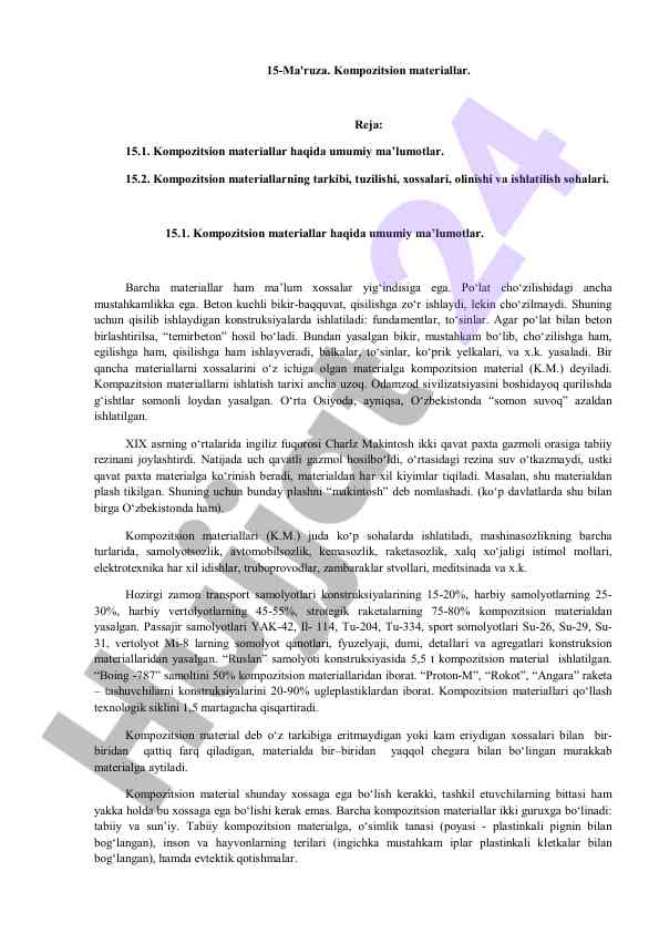 Kompozitsion materiallar haqida umumiy ma’lumotlar