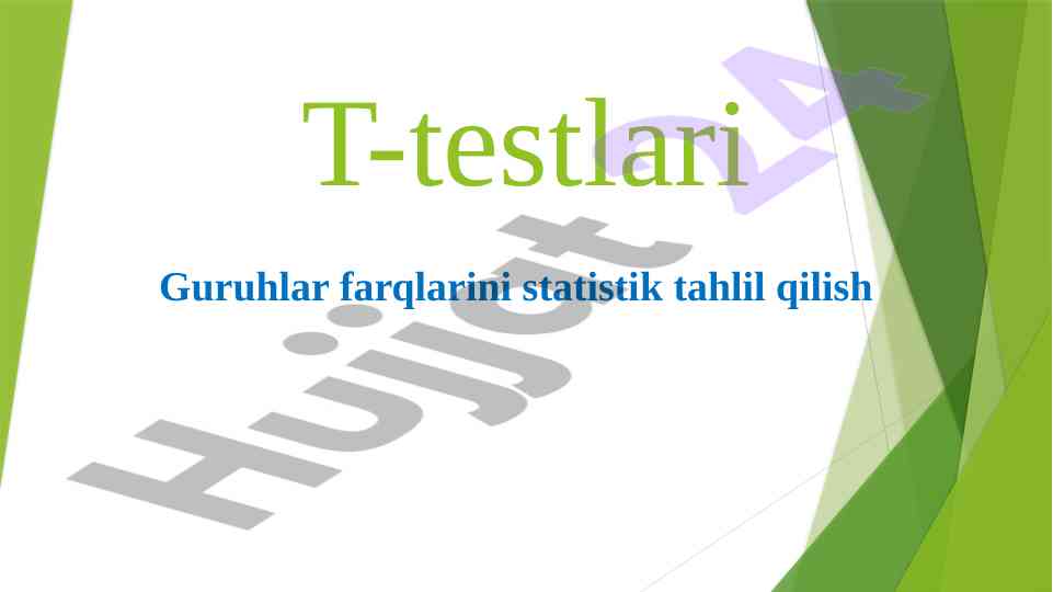 Statistik tahlil t-testlari va korrelyatsiya usullari