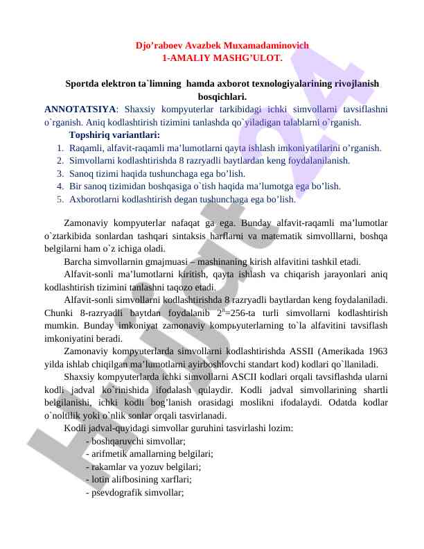 Raqamli ma'lumotlarni qayta ishlashning asoslari