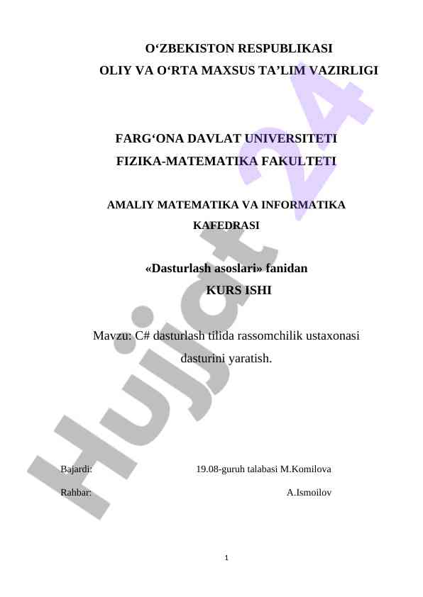 C# dasturlash tilida rassomchilik dasturi yaratish