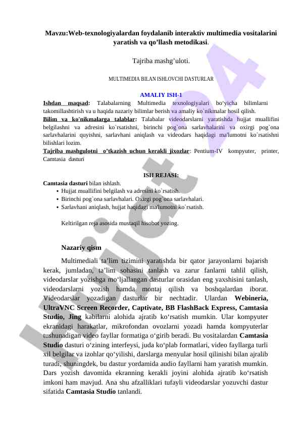 Web-texnologiyalar bilan interaktiv multimedia vositalari