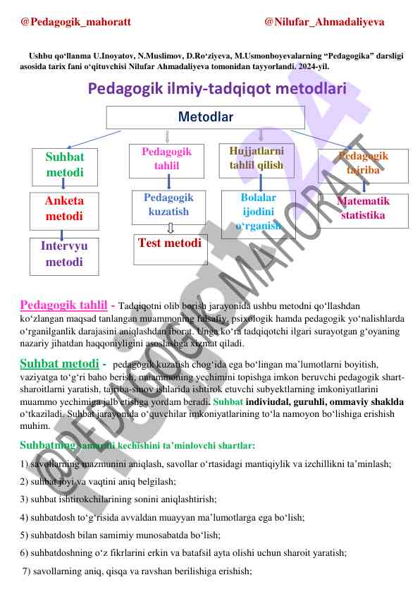 O‘qituvchilar uchun pedagogik mahora qo‘llanmasi