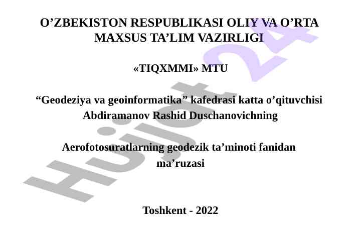 Aerofotosuratlarning geodezik ta’minoti mavzusi