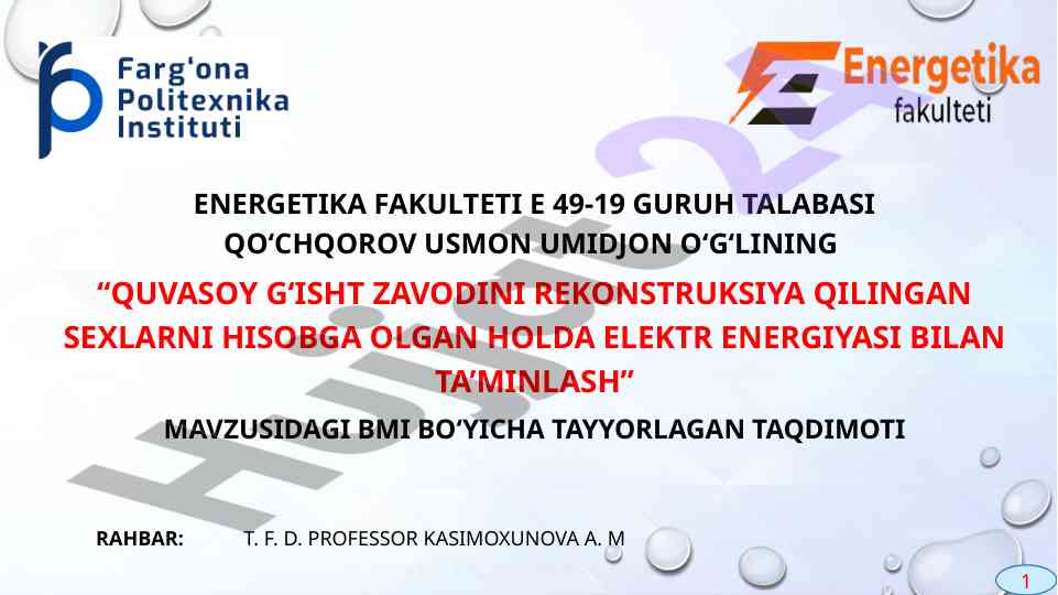 Quvasoy g‘isht zavodining elektr energiyasi taqdimoti