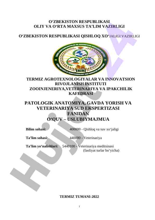Patologik anatomiyadan o‘quv-uslubiy majmua