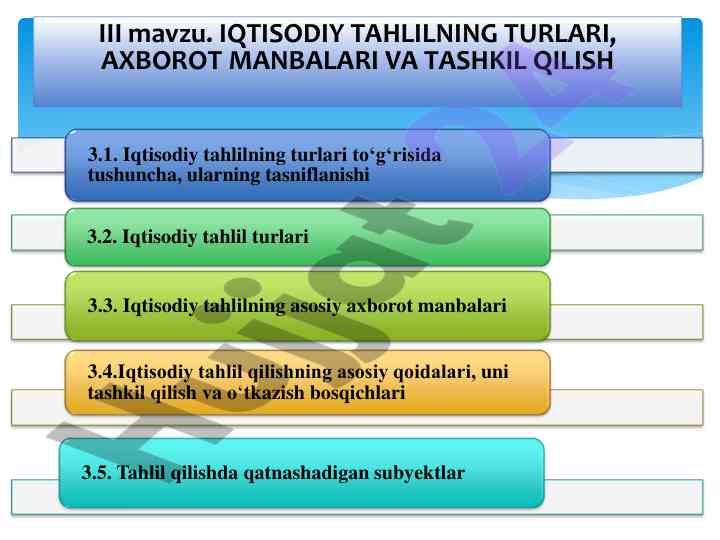 Iqtisodiy tahlilning turlari va axborot manbalari