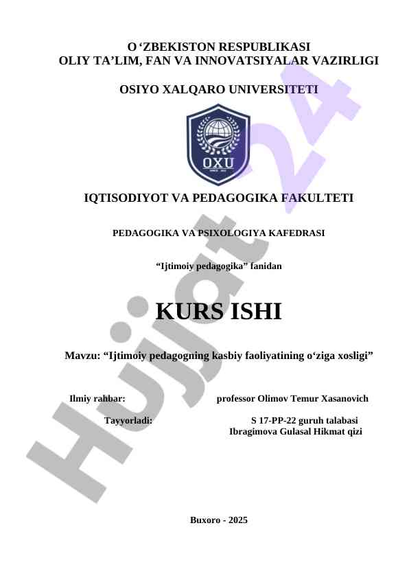 Ijtimoiy pedagogning kasbiy faoliyatining o'ziga xosligi