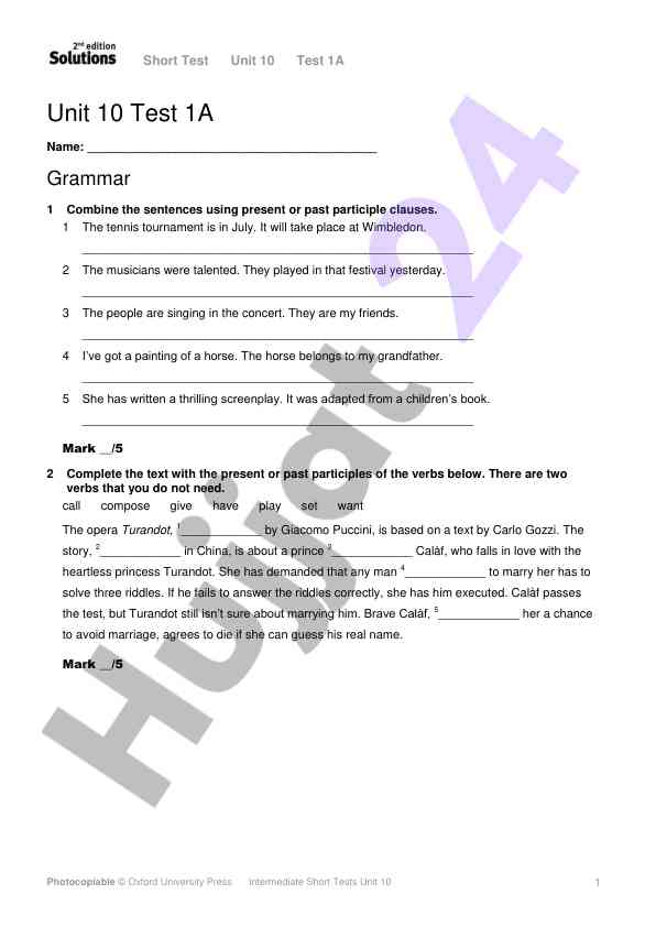 Intermediate unit 10 test 1a grammar exercises