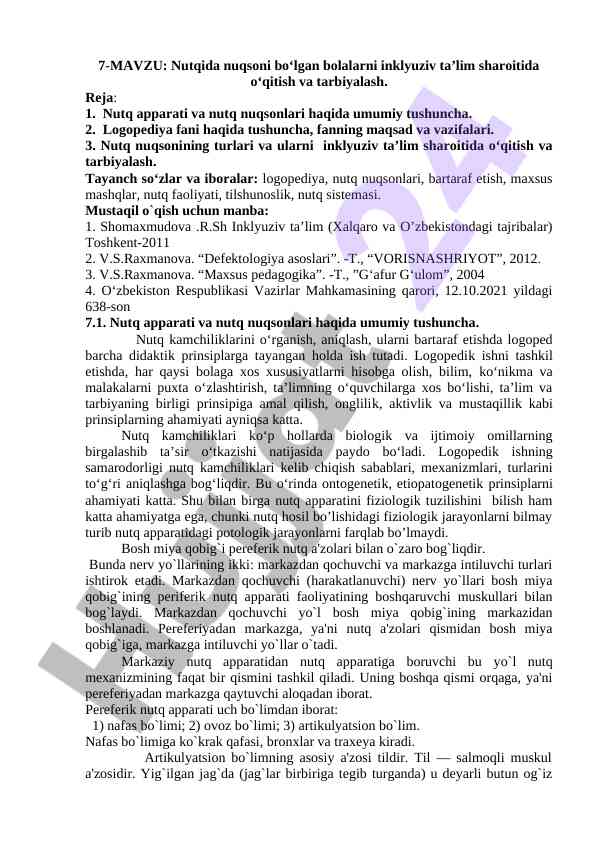 Nutq nuqsoni bo‘lgan bolalarni o‘qitish metodlari