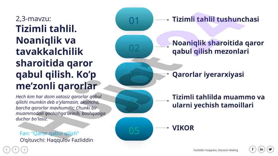 Tizimli tahlil va qaror qabul qilish mezoni