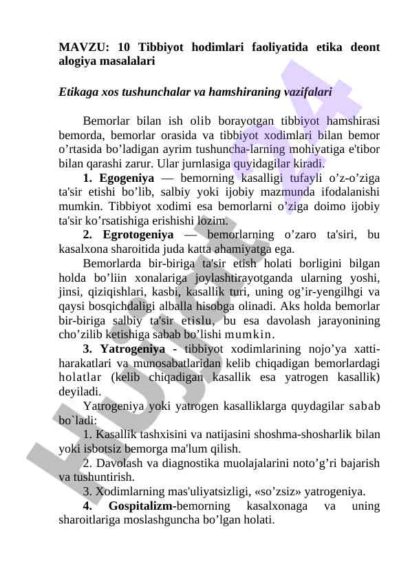 Tibbiyot hodimlari faoliyatida etika masalalari