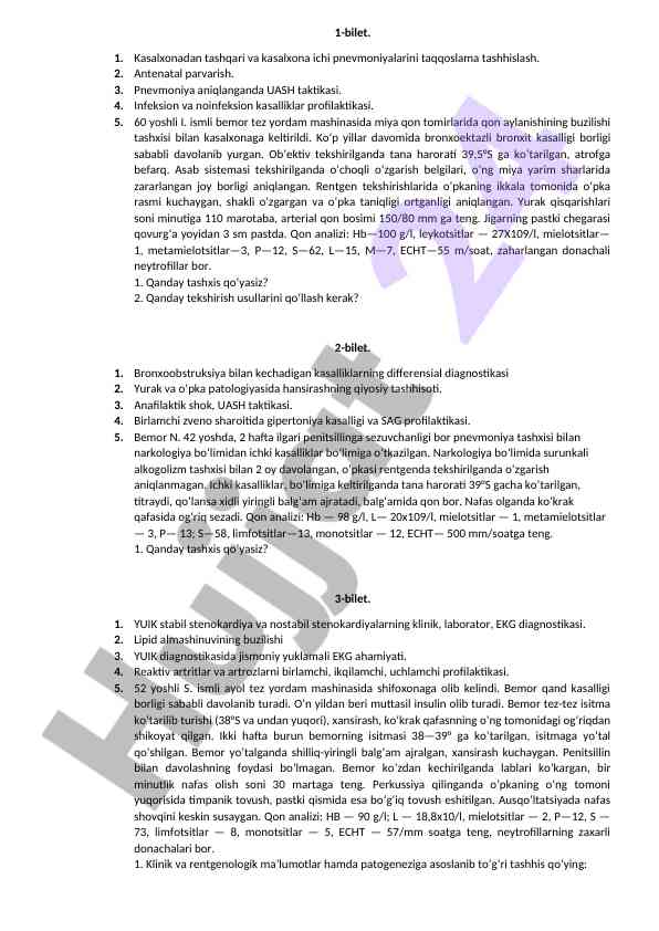 Pnevmoniyalarni taqqoslash va tashxislash yondoshuvlari