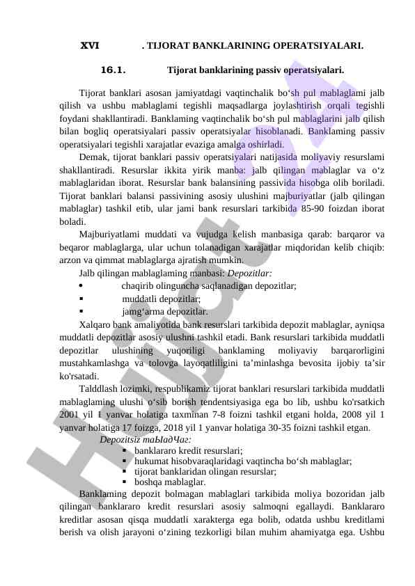 Tijorat banklarining passiv operatsiyalari haqida maqola