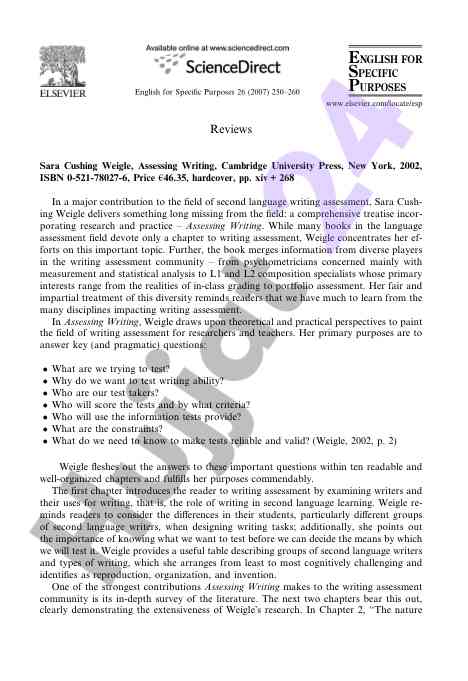Assessing writing in second language assessment