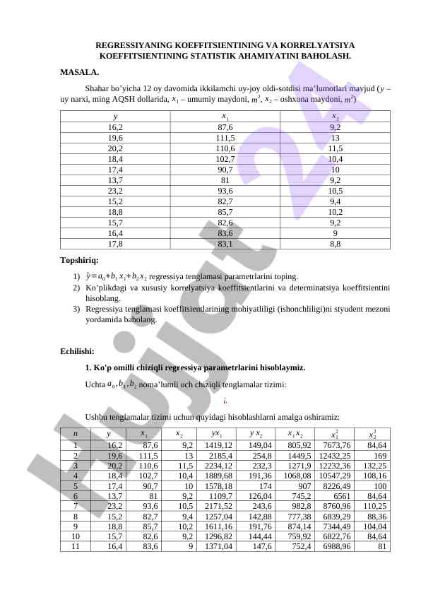 Regressiyaning Koeffitsientini Statistika Ahamiyati