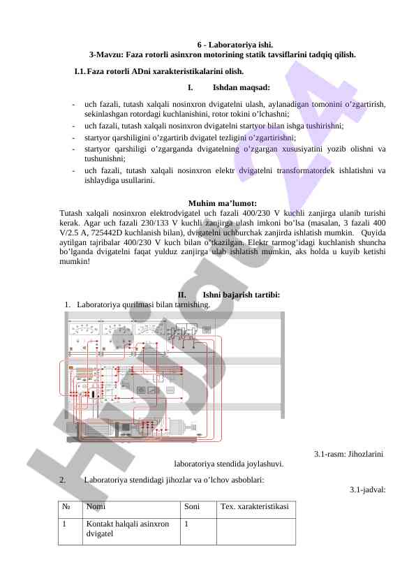 Faza rotorli asinxron motor statik tavsiflari