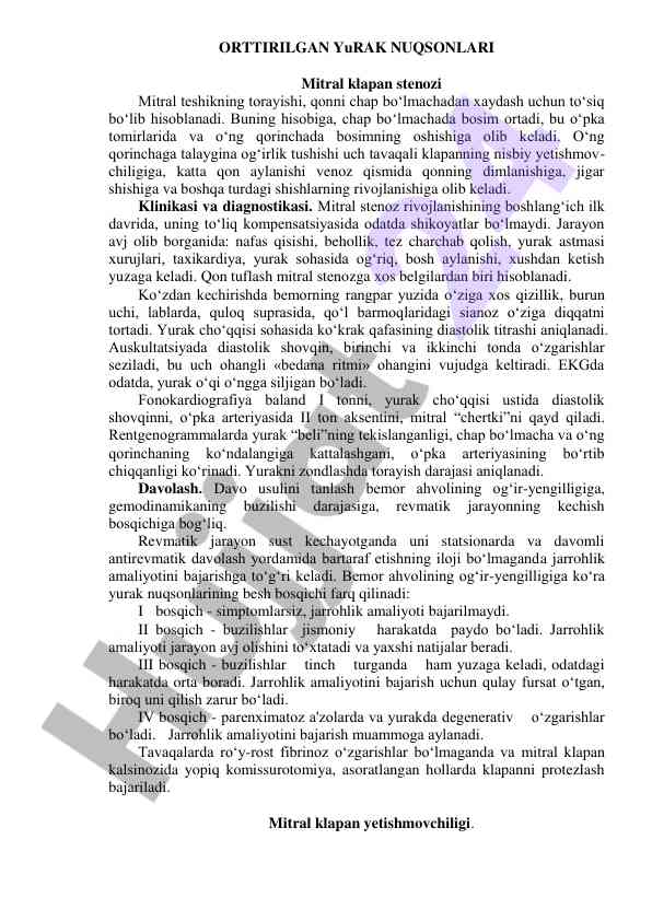 Mitral klapan stenozi va uning klinikasi