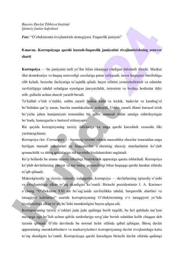 Korrupsiyaga qarshi kurashning muhim asoslari
