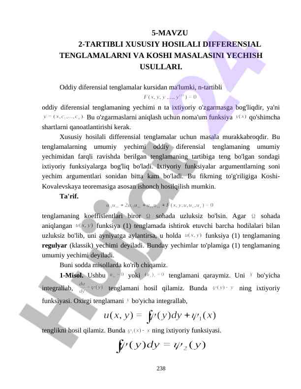 Xususiy hosilali differensial tenglamalarni yechish usullari