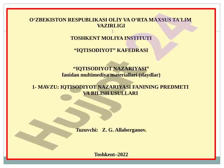 Iqtisodiyot nazariyasi faning predmeti va bilish usullari