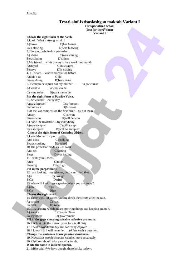 Test for the 6th form variant i
