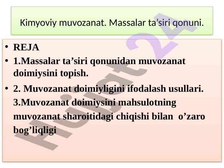 Kimyoviy muvozanat va massalar ta'siri qonuni