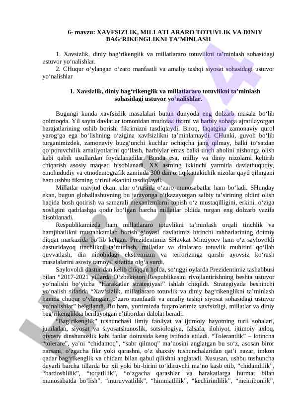 Xavfsizlik va millatlararo totuvlik masalalari