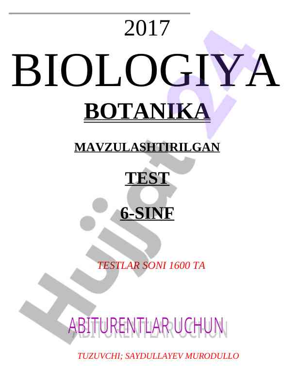 Biologiya botanika testlar 6-sinf iqtisodiy savollar