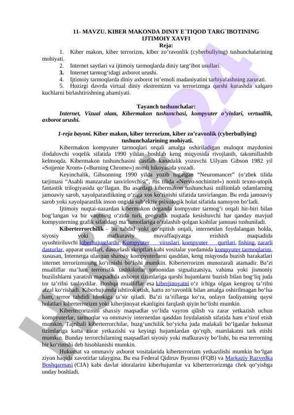 Kiber makonda diniy e'tiqod targ'ibotining ijtimoiy xavfi