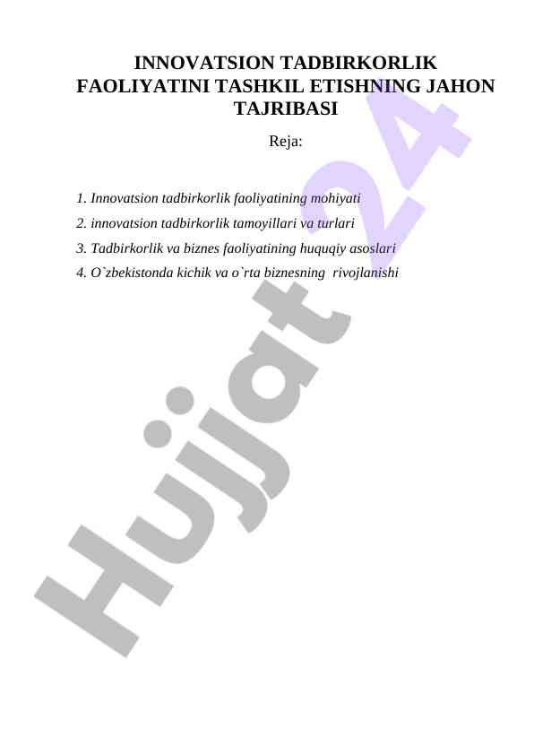 Innovatsion tadbirkorlik faoliyatining jahon tajribasi