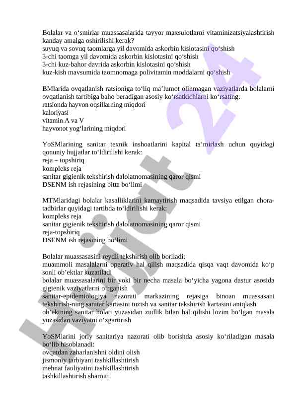 Bolalar va o‘smirlar uchun oziq-ovqat vitaminizatsiyasi