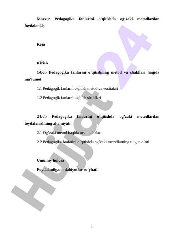 Og'zaki metodlar bilan pedagogika fanlarini o'qitish