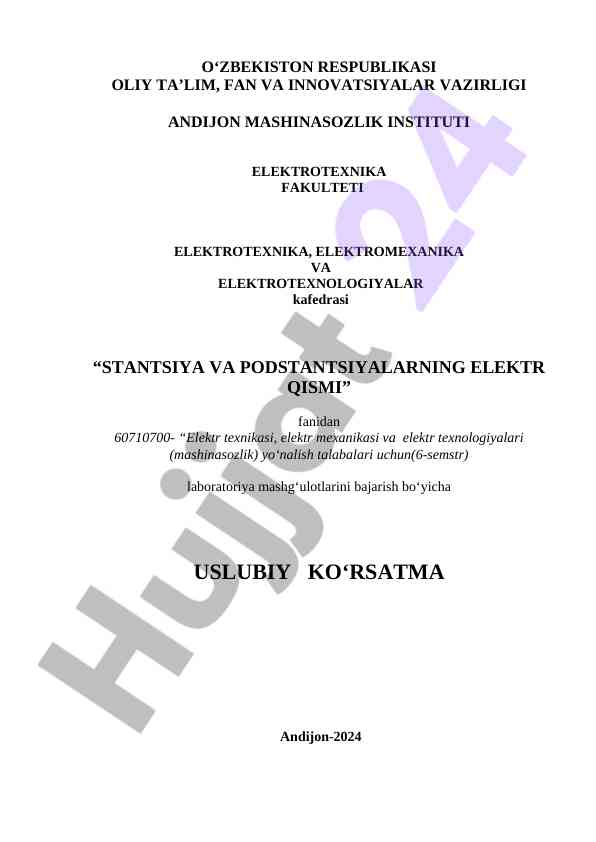 Elektr texnikasi laboratoriya mashgʻulotlari uslubiy ko‘rsatma