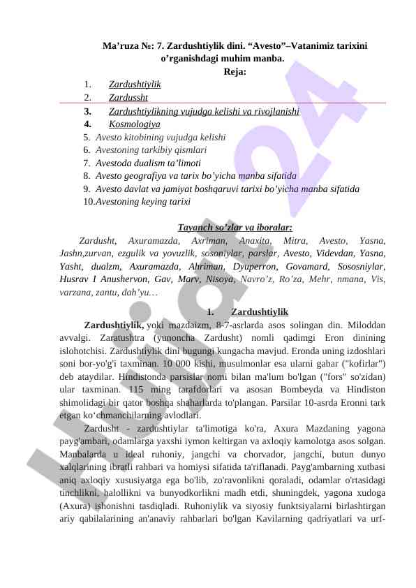 Zardushtiylik dini va avesto tarihi