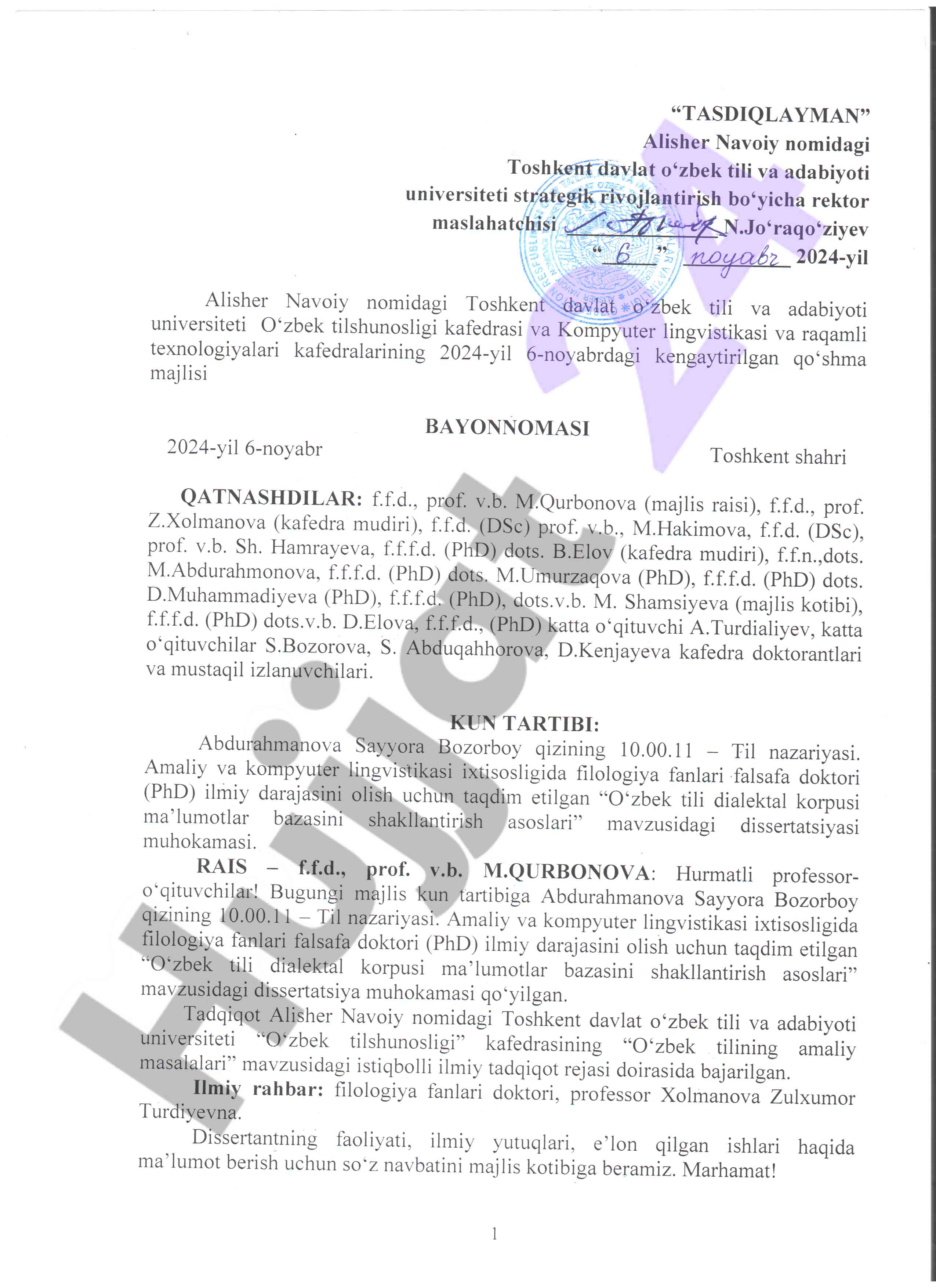 Dissertatsiya maqsadi va vazifalari haqida ma'lumot