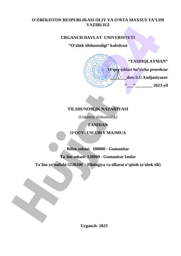 Tilshunoslik nazariyasi o‘quv-uslubiy majmua
