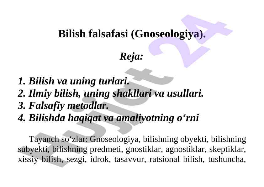 Bilish falsafasi gnoseologiya asoslari