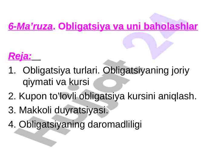 Obligatsiya va uni baholashlar