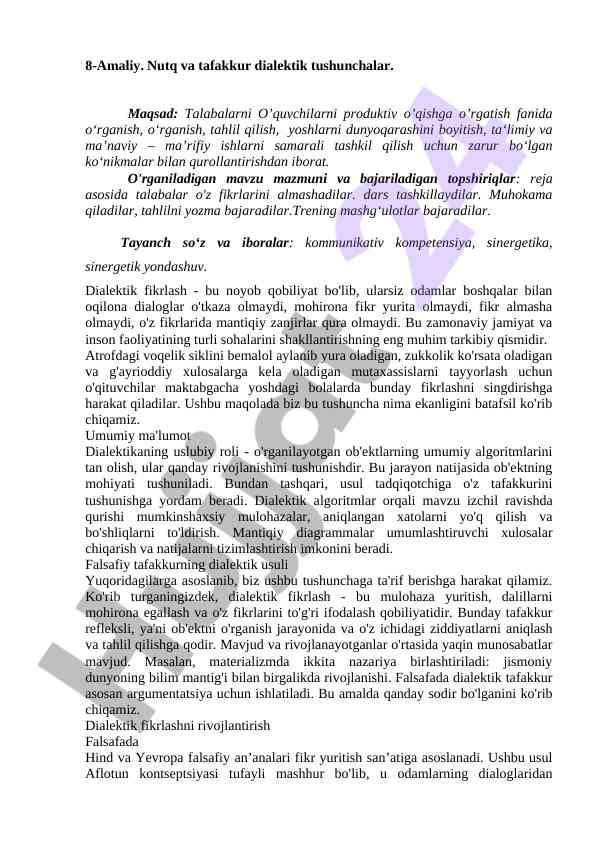 Nutq va tafakkur dialektik tushunchalar