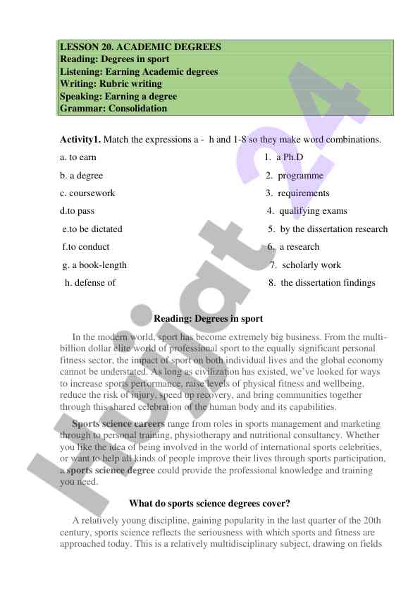Mastering academic degrees in sports science
