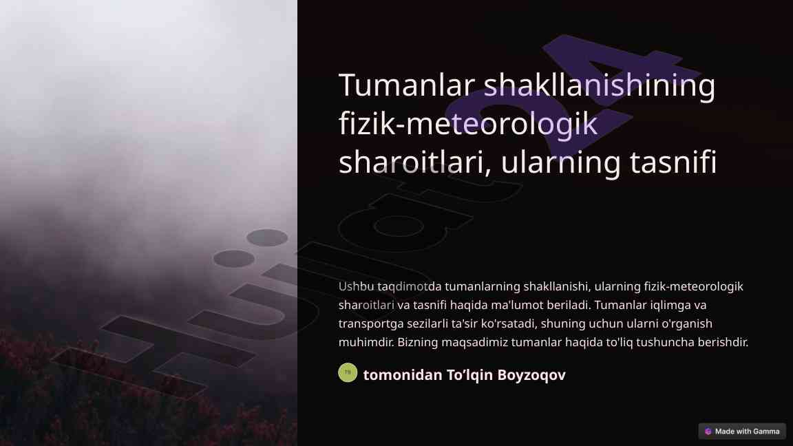 Tumanlar shakllanishi va fizik-meteorologik sharoitlari