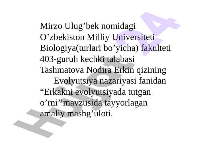 Erkakni evolyutsiyada tutgan o’rni tahlili