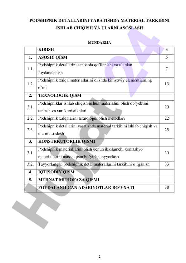 Podshipnik detallarini yaratishda material tarkibi