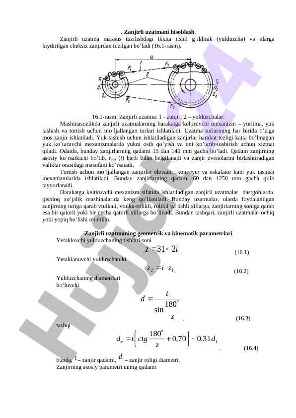 Zanjirli uzatmalarni hisoblash va turlari