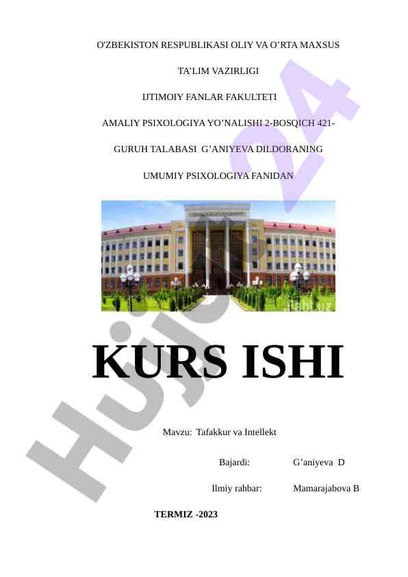 Tafakkur va intellekt mavzusida kurs ishlari