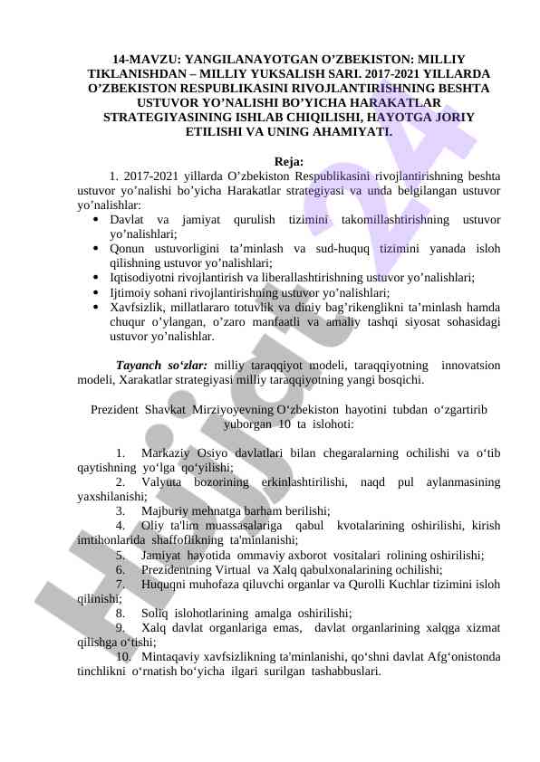 Yangilanayapgan o‘zbekiston: milliy tiklanishdan yuksalish
